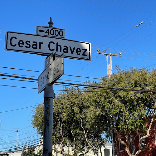 FEBRUARY 22, 1975: Cesar Chavez led a march from Union Square in San Francisco to Gallo Wineries’ headquarters in Modesto as part of the California grape boycott. 